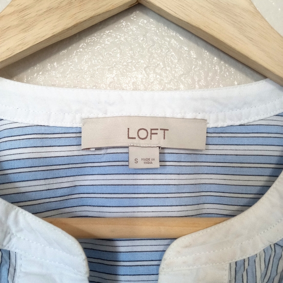 Ann Taylor Loft Striped Quarter Sleeve V Neck Plaid Printed Top Cottagecore - Picture 6 of 11